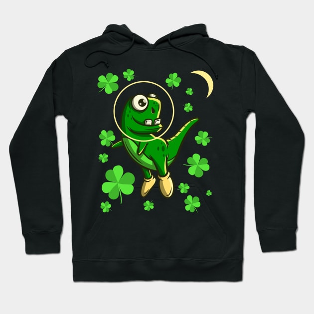 Funny St. Patrick’s Day Dinosaur Space Adventure Gift Shamrock Hoodie by teeleoshirts